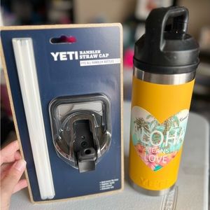 Yeti 18 oz Rambler. Yellow with a beautiful Aloha Means Love Sticker.